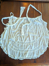 Antique Edwardian 1920s White Cotton Swiss Dot Insertion Lace Frilled Apron picture