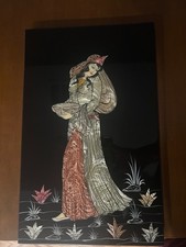 Vintage Persian Style Mother of Pearl Wall Plaque – Middle Eastern Lady Art Pane picture
