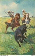 Antique Postcard - Corrida - Art Painting - Carlos Ruano Llopis - La Tenta picture