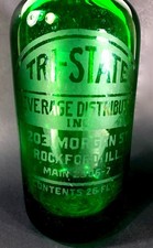 Vintage 1930 - 1960 Tri State Beverage Rockford IL  Etched Glass Advert Bottle picture