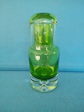 Vintage Krosno Poland Green Glass Bedside Water Carafe Tumble Up Bubble Base picture