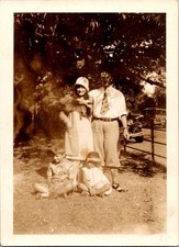 Vintage 1920s-30s Family Portrait Photo Man Woman Children Car Outdoor Scene picture