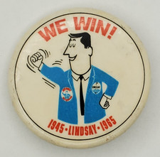 Vintage 1965 John Lindsay We Win New York City Mayoral Campaign Pinback Button picture