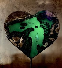 Volcano Agate Heart on Stand - Large 45cm Smoky Grey Banded UV Reactive Slab ... picture
