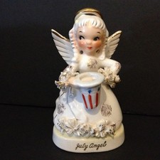 VTG Napco July 4th Angel Figurine Ceramic Painted Birthday Patriotic USA 1950's picture