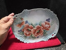 Vintage Hand Painted Porcelain Red Poppies Floral Dresser Tray Artist Sign 12