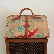 1950s Vtg Korean War Hand Painted Okinawa & Korea UN Forces Souvenir Duffel Bag picture