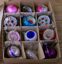 Mixed Box 12 Vintage Christmas Tree Ornaments Hand Painted Poland Indent +/- 2
