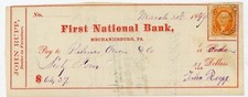 1870 Mechanicsburg PA Check w/ Revenue Stamp John Rupp to Palmer Owen & Co, Ra picture