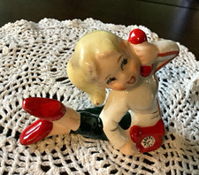 1950s Vintage Made in Japan Ceramic Girl Figurine Red Telephone Hand Painted picture