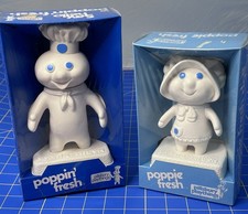 2 Pillsbury Playthings Poppin Fresh & Poppy Dolls with Stands Vtg c1970 NIB Mint picture