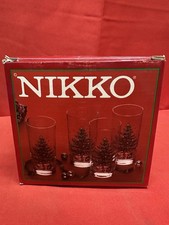 Vintage Nikko Christmas Glassware 12 Oz. Tumbler / Highball Set of 4 In Box picture