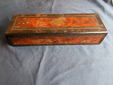 Antique French Napoleon III Burl Wood Glove Box Ebonized Brass Inlay 19th C picture