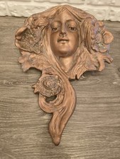 Large Antique Victorian Art Nouveau Lady Goddess Face Wall Pocket picture