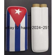 Vintage Portable Leather Flag Cigar Cases 2 Tube Cigar Smoking Humidor Travel picture