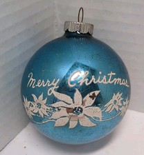 VTG 1951 Shiney Brite Merry Christmas W/Poinsettia Spray Ornament Stenciled picture