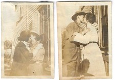 1910s Two Young Women Kissing Friends Photo Snapshot WWI Era Ladies Antique picture