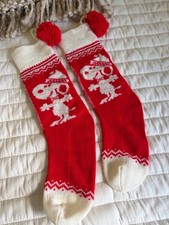 VTG HALLMARK SET OF 2 RED & WHITE SNOOPY XMAS STOCKINGS picture