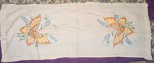 Table Runner Hand Embroidered Butterfly Cotton Vintage 40x13” Raw Edge picture