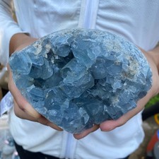 3.5lb natural blue celestite geode quartz crystal mineral specimen healing picture
