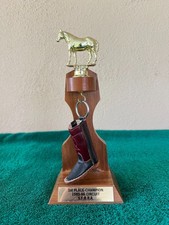 Vintage 1985-86 SFBRA Circuit Champion 1st place Horse Show Trophy Wood & Metal picture