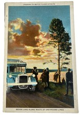 Greyhound Lines Bus Ad  Pausing to Watch Cloud Effects ~ Ohio ~ Antique Postcard picture