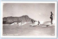 c1940's Beach Surf Riding Waikiki Hawaii HI RPPC Photo Vintage Postcard picture