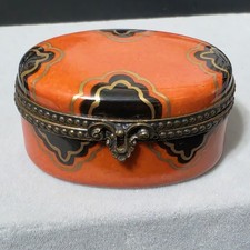 Vintage Limoges trinket box Hand Painted hinged Peint Main Orange Black France  picture