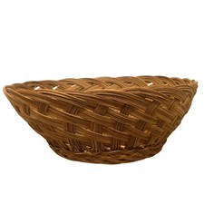 Vintage Large Woven Wicker Basket 14in  Rustic Farmhouse Bread Fruit Bowl  boho picture