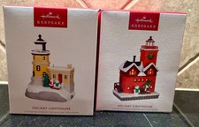 Lot 2 Hallmark HOLIDAY LIGHTHOUSE 2022 2024 Magic Light Keepsake Ornaments NIB picture