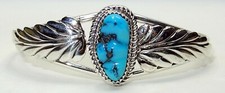 Rita Dawes Navajo Sterling Silver Sleeping Beauty Turquoise Cuff Bracelet Signed picture
