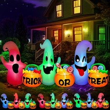 TURNMEON 8 Ft Halloween Inflatables Three Ghosts Pumpkin Candy Bags 3 Colors picture
