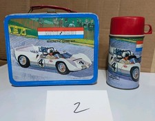 Vintage 1967 Auto Race Metal Lunchbox with Thermos King Seeley Racing Sports Car picture