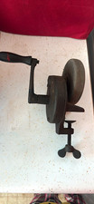 Vintage Hand-Crank Bench-Mount Clamp-On Grinder Grinding Wheel Sharpener Tool picture