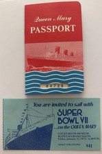 Queen Mary Cunard Line Passport Booklet /Ticket #841 Super Bowl VII Jan 12, 1973 picture