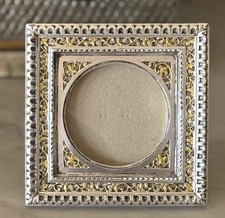 Vintage Silver & Gold Heavy Resin Scroll Design Frame  - Square w/ Oval Opening picture
