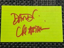 David Chastain 1953-?  Heavy Metal Guitarist Autographed Yellow Lined Index Card picture