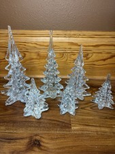 Lot Of 6 Vintage Silvestri Clear Glass Christmas Trees See Pics picture