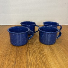 Vintage Small Childs Blue Speckled Enamel Tin Metal 5oz Mugs (4) Cup Camp READ picture