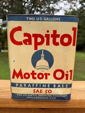 Vintage Atlantic Capitol 2 Two Gallon Motor Oil Tin Can  picture