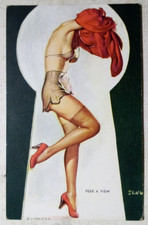 VTG ANTIQUE 1940s RISQUE PINUP PEEK A VIEW ARCADE CARD GIL ELVGREN DB picture