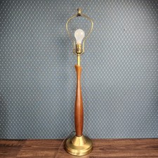 Vtg MCM Wood Brass Tall Table Lamp Danish Modern 34