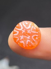 Ancient Sasanian Carnelian Bead with Intricate White Etched Motifs — Circa 224–6 picture