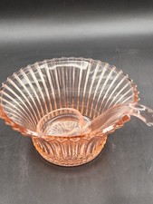 Pink Depression Ribbed Dinner Table Gravy Condiment Serving Bowl With Spoon picture