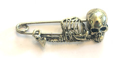 Skeleton Skull Pin Badge Bones Pinback Gothic Brooch Safety Pin Dead Reaper picture