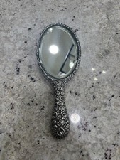 Vintage STERLING Silver Handheld Mirror Floral Design RARE William Devenport picture