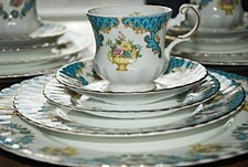 Vintage 1950's English Fine Bone China Dinner Set with Tea Cups & Saucers picture