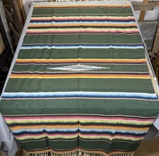 1940s 50s Vintage Mexican Saltillo Serape Blanket Center Diamond Fringe 46”x84” picture