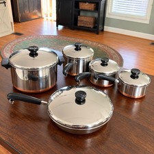 Vtg REVERE WARE Stainless Steel Copper Bottom Pot & Pan Set w/ Lid Set Complete picture