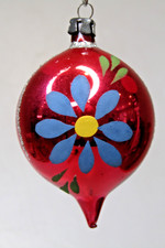 Vintage Glass Stencil Pictured DAISY FLOWER DROP Christmas Ornament Poland #1 picture